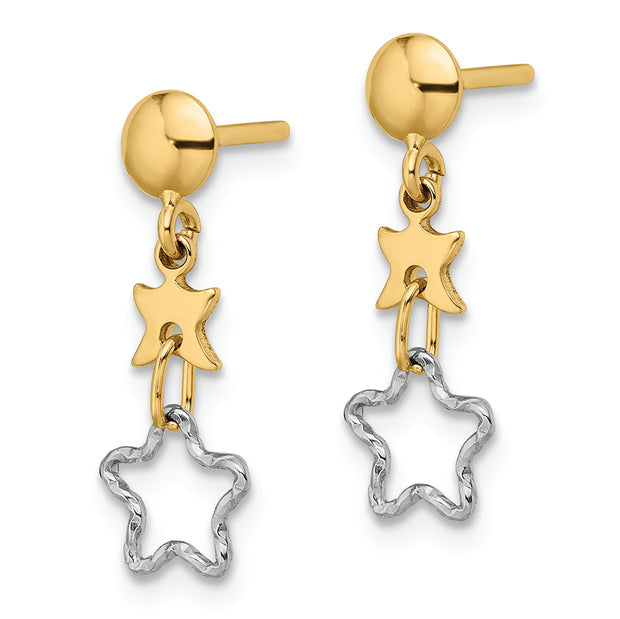 14K Two-tone Polished Dangle Star Earrings