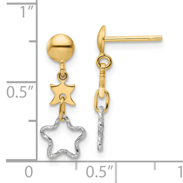 14K Two-tone Polished Dangle Star Earrings