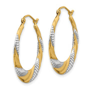 14K & Rhodium Textured Stamped Hoop Earrings