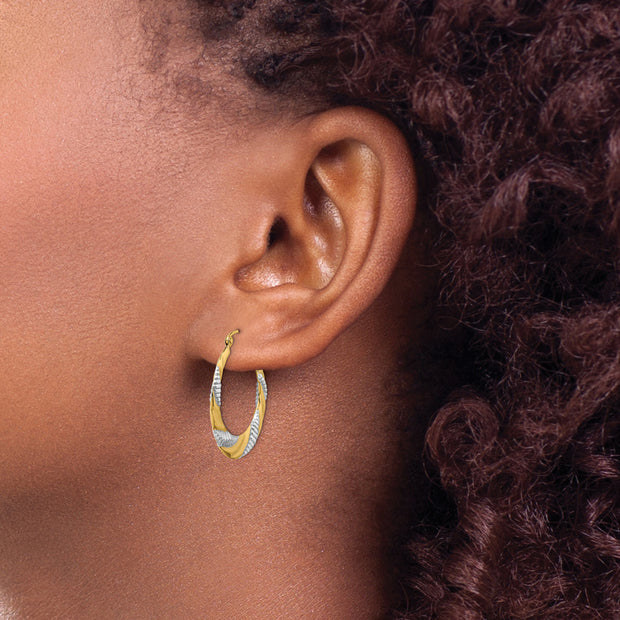 14K & Rhodium Textured Stamped Hoop Earrings