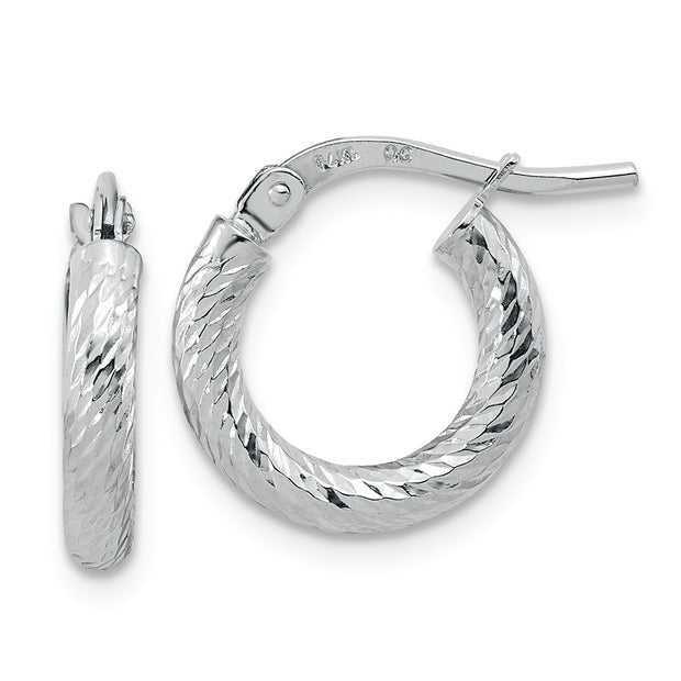 14k White Gold Polished Diamond-cut 2.4mm Hoop Earrings