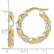 14k w/White Rhodium Polished Twisted Hoop Earrings