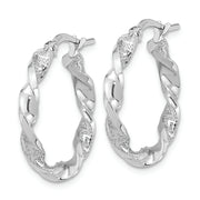 14k White Gold Polished and Textured Twisted Hoop Earrings