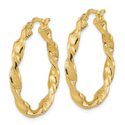 14k Polished and Textured Twisted Hoop Earrings