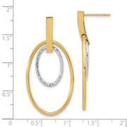 14k Two-tone Polished Diamond Cut Post Dangle Earrings