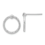 14k White Gold Polished & D/C Twisted Circle Post Earrings