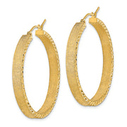 14K Satin and Diamond-cut Hoop Earrings