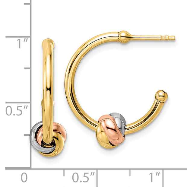 14k White and Rose Gold with Yellow Rhodium Knot J-Hoop Earrings