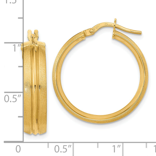 14K Polished and Satin Hoop Earrings