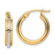 14k w/ White Rhodium Diamond-cut Hoops