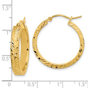14K Polished Diamond-cut Hoop Earrings