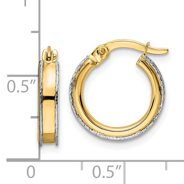 14k Two-tone Diamond-cut Edge 3x14mm Round Hoop Earrings