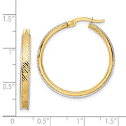 14K Two-tone Polished Diamond-cut Hoop Earrings
