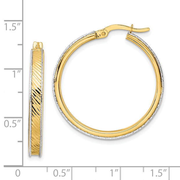 14K Two-tone Polished Diamond-cut Hoop Earrings