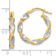 14K & White Rhodium Polished & Twist Hoop Earrings