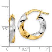 14K & Rhodium Polished Twisted Hoop Earrings