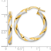 14K w/White Rhodium Brushed and Polished Twisted Hoop Earrings