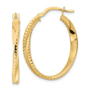 14K Polished Twisted Oval Hoop Earrings