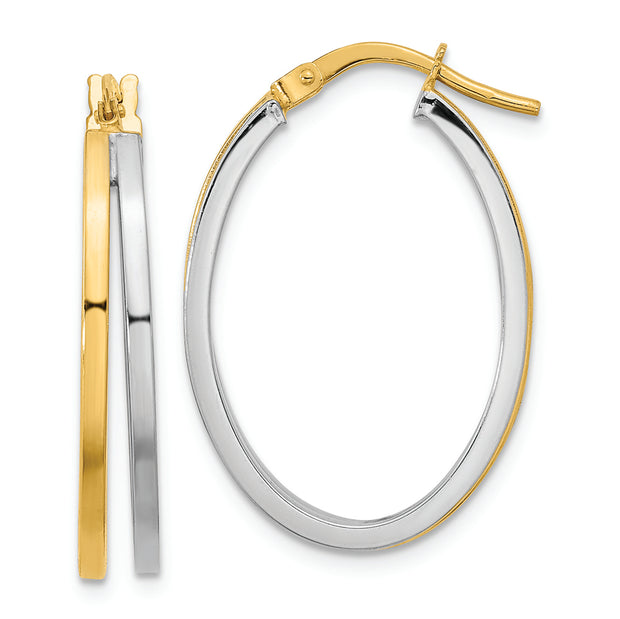 14K Two-tone Polished Oval Double Hoop Earrings