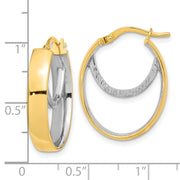 14k Two-tone Polished Diamond-cut Fancy Oval Hoop Earrings