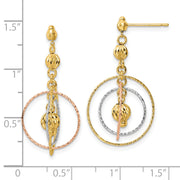14K Tri-Color Open Circles Diamond Cut Bead Earrings