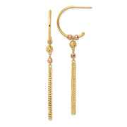 14K Two Tone J-Hoop with Diamond-cut Dangle Earrings