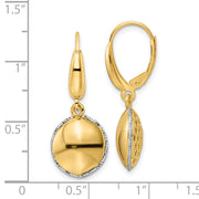 14K Two-tone Polished D/C Hollow Round Criss Cross Leverback Earrings