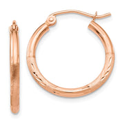 14k Rose Gold Lightweight Satin Diamond Cut Hoop Earrings