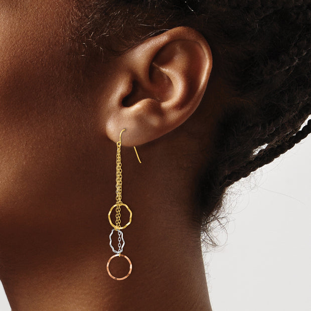 14K Tri-Color Faceted Circle Earrings