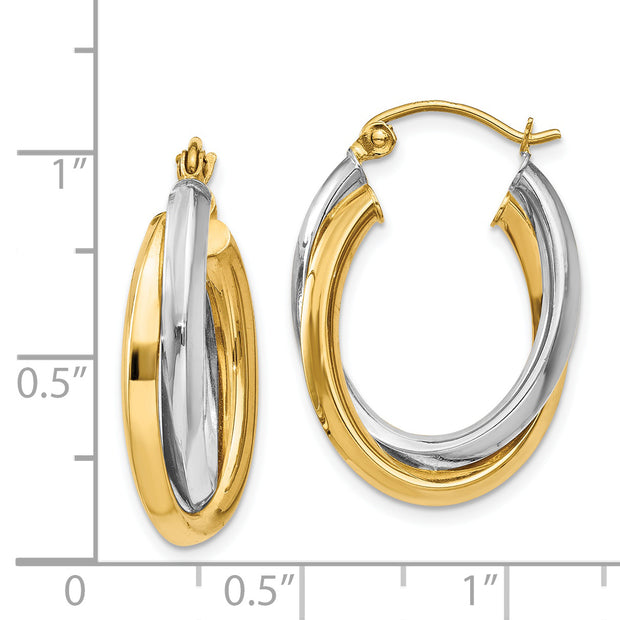 14k Two-tone Polished Double Oval Hoop Earrings