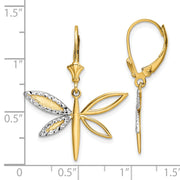 14k & White Rhodium D/C Dragonfly Leverback Earrings