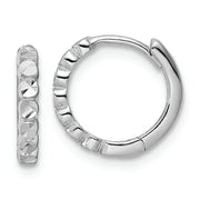 14k White Gold Diamond-cut 2x12mm Hinged Hoop Earrings