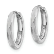 14k White Gold Polished Faceted 2x14mm Hinged Hoop Earrings