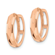 14k Rose Gold Polished Faceted 3x15mm Hinged Hoop Earrings