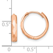 14k Rose Gold Polished Faceted 3x15mm Hinged Hoop Earrings