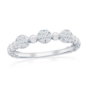 Sterling Silver, Round Pave CZ & Beaded Ring