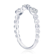 Sterling Silver, Round Pave CZ & Beaded Ring