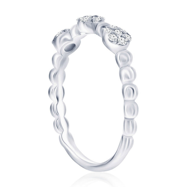Sterling Silver, Round Pave CZ & Beaded Ring