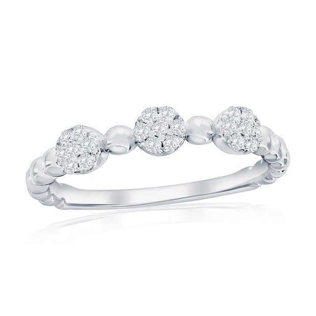 Sterling Silver, Round Pave CZ & Beaded Ring