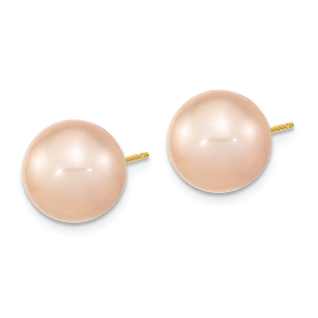 14K 10-11mm Round Pink Freshwater Cultured Pearl Earrings