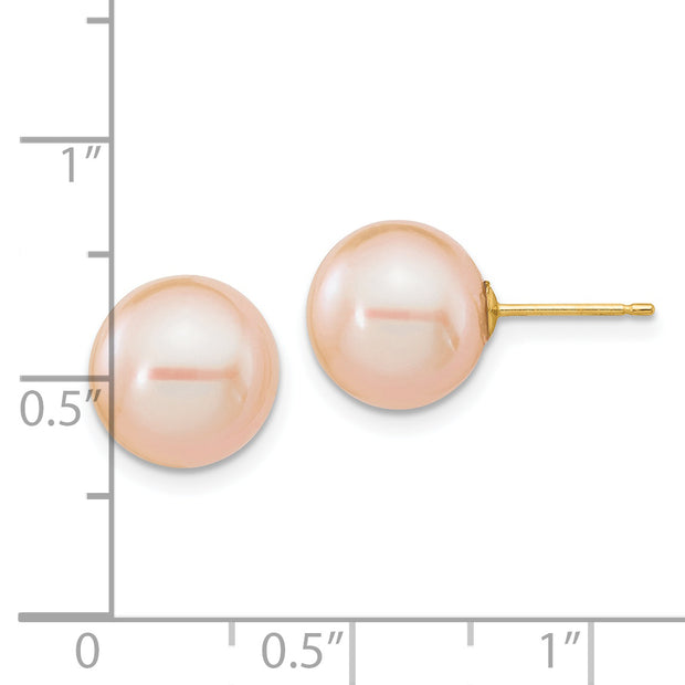 14K 10-11mm Round Pink Freshwater Cultured Pearl Earrings