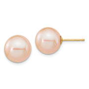 14K 10-11mm Round Pink Freshwater Cultured Pearl Earrings