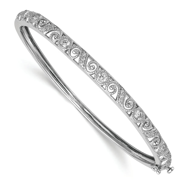 14k White Gold AA Diamond Hinged Bangle