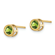 14k 4mm Bezel August/Peridot Post Earrings