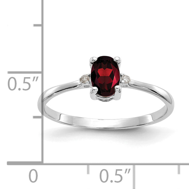 14k White Gold Diamond & Garnet Birthstone Ring