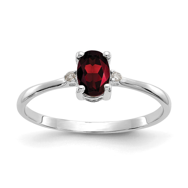 14k White Gold Diamond & Garnet Birthstone Ring