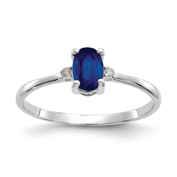 14k White Gold Diamond & Sapphire Birthstone Ring