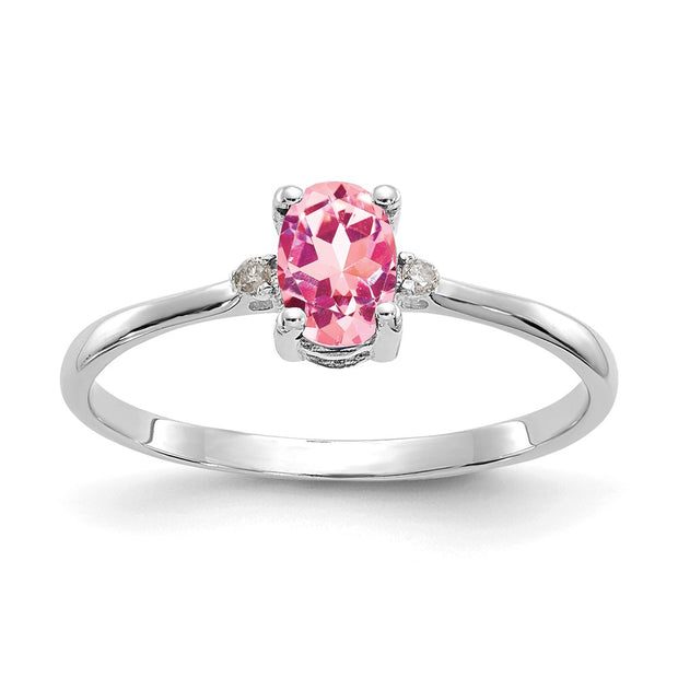 14k White Gold Diamond & Pink Tourmaline Birthstone Ring