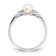 14k White Gold FW Cultured Pearl and Diamond Ring