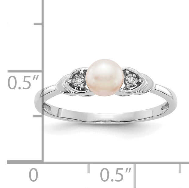 14k White Gold FW Cultured Pearl and Diamond Ring